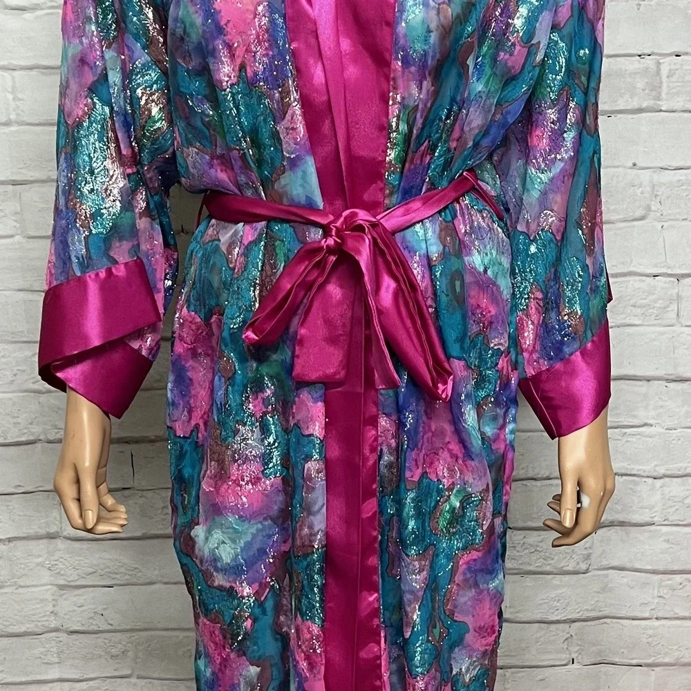 Victorias Secret Bathrobe Womens One Size OSFM‎ Pink Floral Gold Label Vintage
